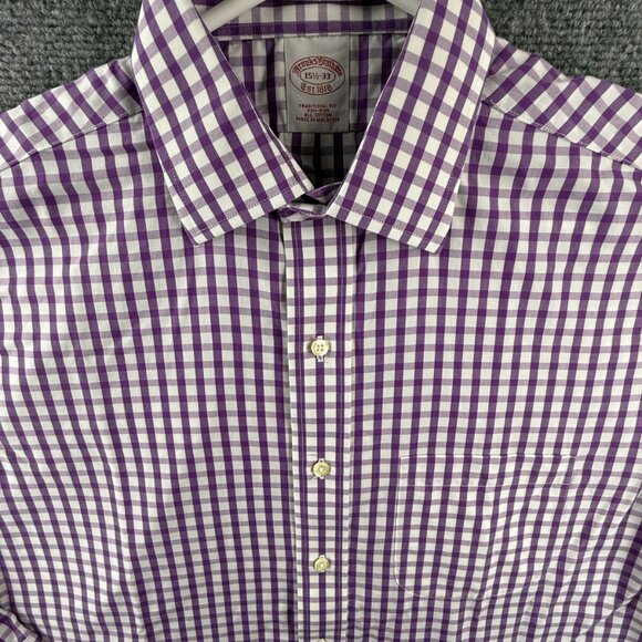 Brooks Brothers Traditional Cotton 15.5 33 Check Purple Non-Iron Shirt Button Up - Picture 1 of 16